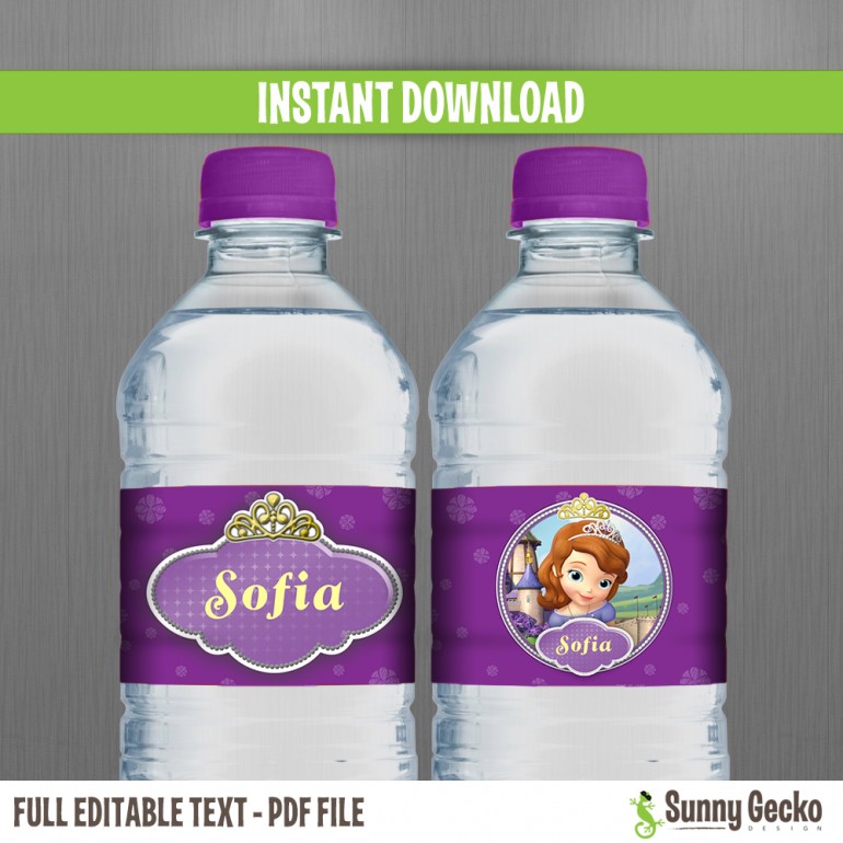 Sofia the First Birthday Bottle Labels or Napkin Rings